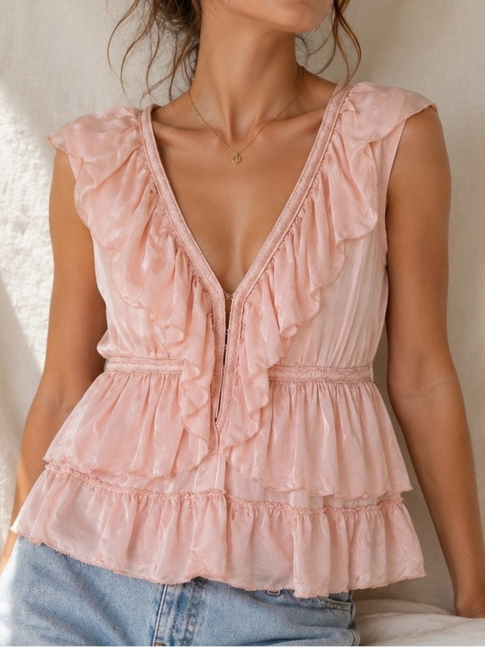 Jill Stuart 100% Silk Ruffle Peplum Top
